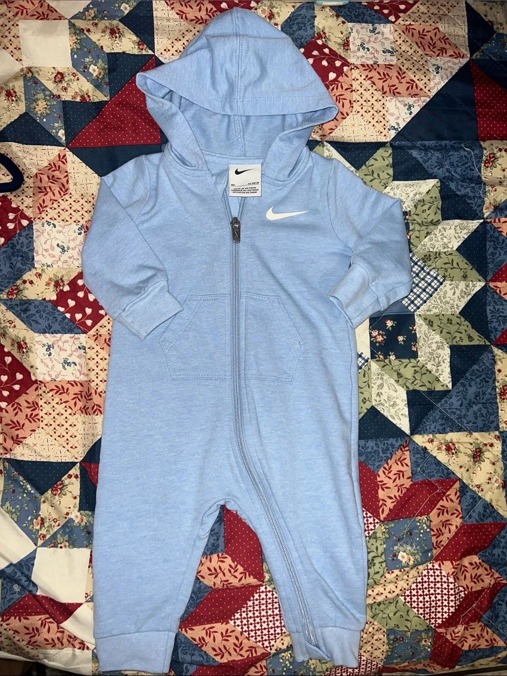 Nike Hooded Zip One-Piece Rompers - Sage Green & Light Blue